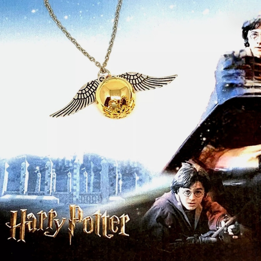 14K Gold Plated Harry‎ Potters Hogwarts School Quidditch Golden Snitch Necklace